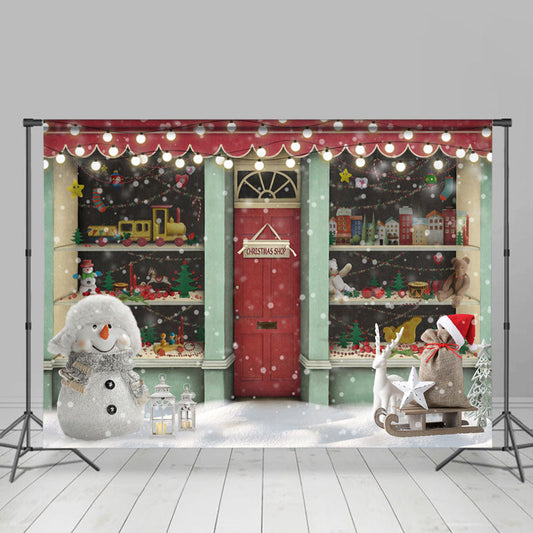 Lofaris Christmas Shop Glitter Light Snowman Backdrop