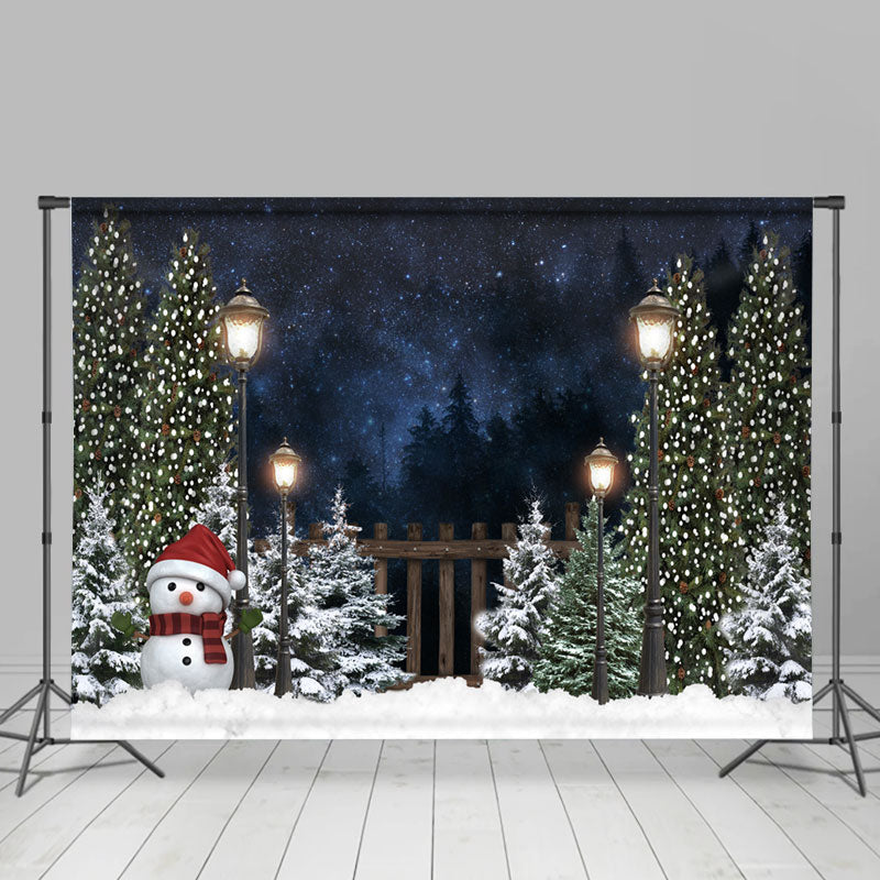 Lofaris Christmas Snowy Night With Snowman In Lamp Backdrop For Party