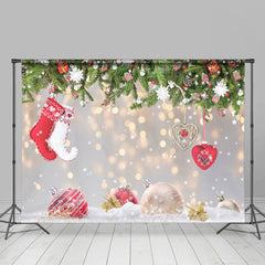 Lofaris Christmas Socks Snowflake Tree Gold Glitter Photo Backdrop