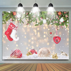 Lofaris Christmas Socks Snowflake Tree Gold Glitter Photo Backdrop