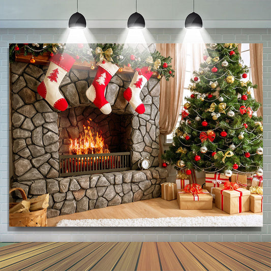 Lofaris Christmas Tree And Socks Theme Backdrops For Party