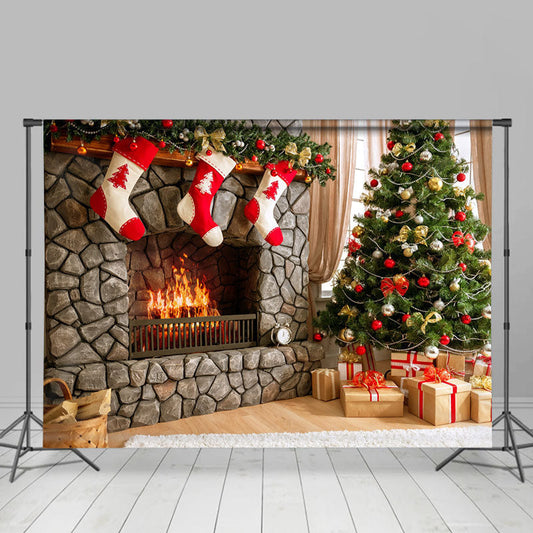 Lofaris Christmas Tree And Socks Theme Backdrops For Party