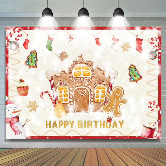 Lofaris Christmas Tree Happy Birthday Snowman Backdrop for Party
