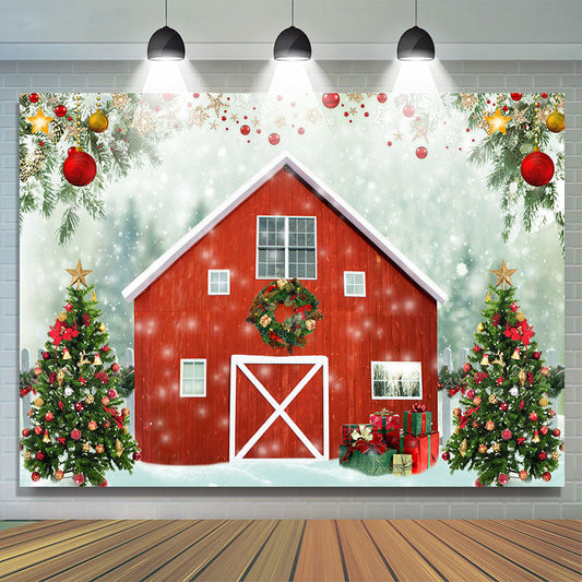 Lofaris Christmas tree in the snow red house backdrop