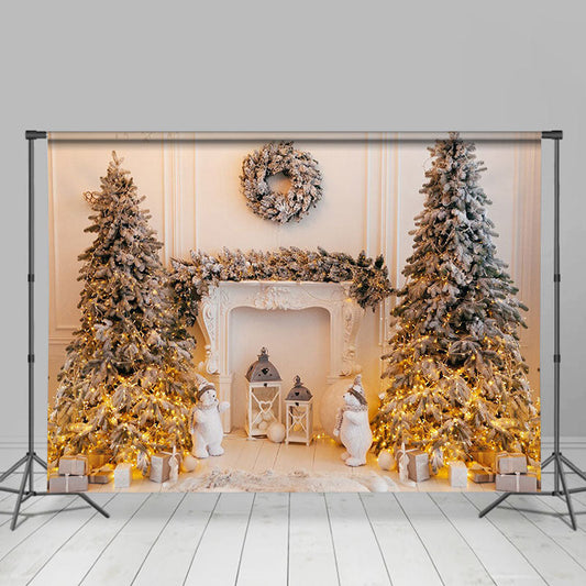 Lofaris Christmas Tree Light Bear White Wall Backdrop for Party