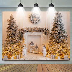 Lofaris Christmas Tree Light Bear White Wall Backdrop for Party