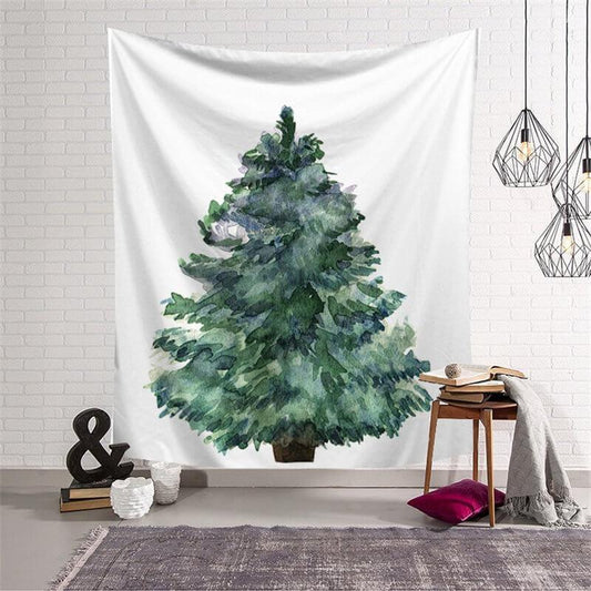 Lofaris Christmas Tree Painting Style Family Wall Tapestry