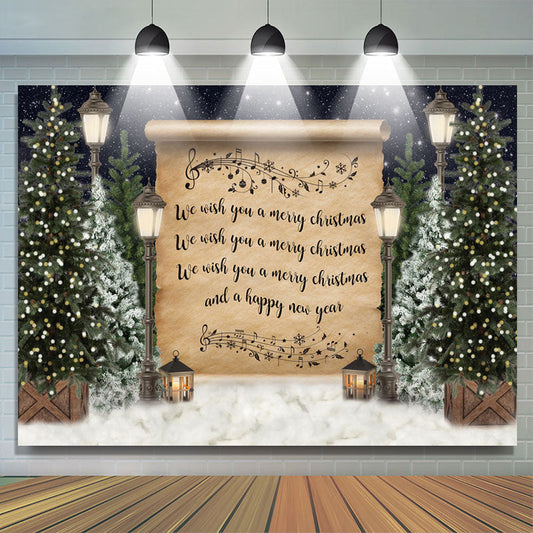 Lofaris Christmas Tree Snow Night Lights Merry Backdrop