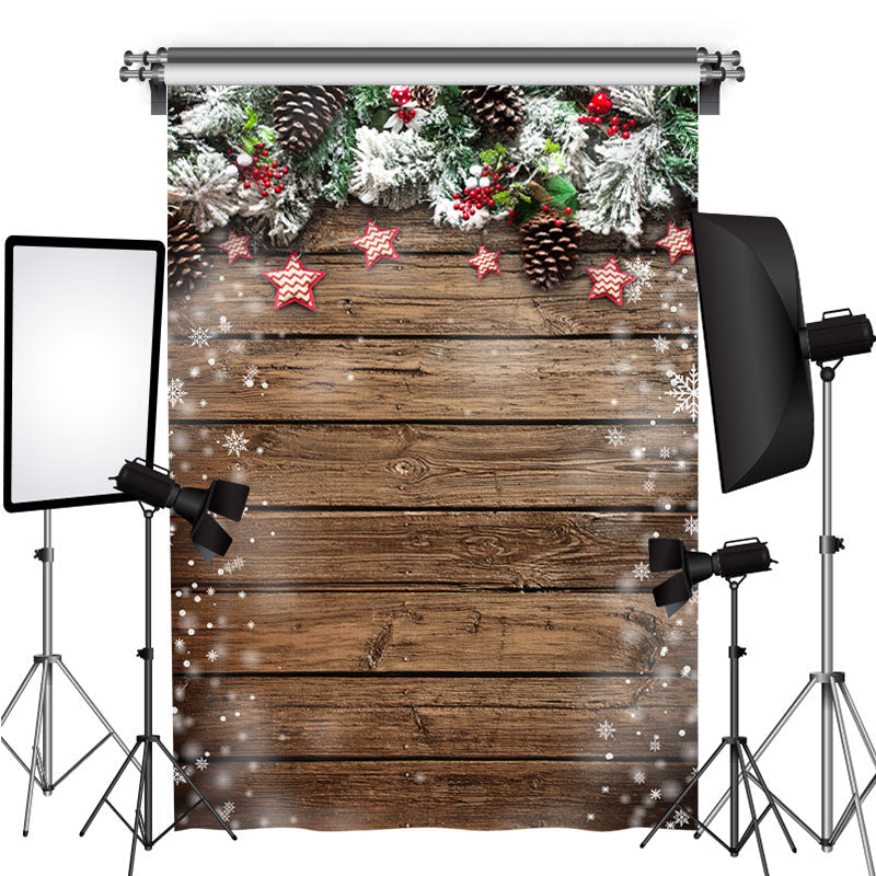 Lofaris Christmas Tree Snowflake Star Wooden Floor Backdrop for Photo