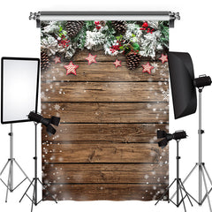 Lofaris Christmas Tree Snowflake Star Wooden Floor Backdrop for Photo