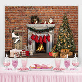 Load image into Gallery viewer, Lofaris Christmas Tree Socks Fireplace Bricks Theme Backdrop