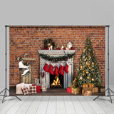 Load image into Gallery viewer, Lofaris Christmas Tree Socks Fireplace Bricks Theme Backdrop
