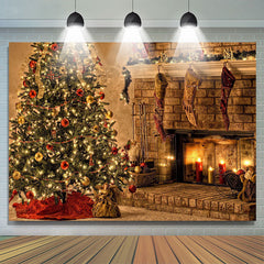 Lofaris Christmas Tree With Fireplace And Candles Backdrop