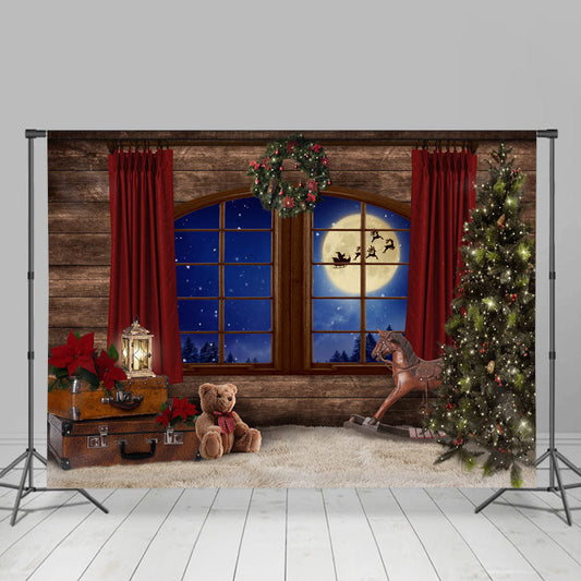 Lofaris Christmas Tree Wreath With Red Curtain Backdrop For Party