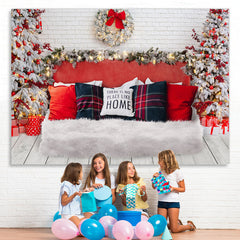Lofaris Christmas Trees And Gift With Sweet White Bed Backdrop