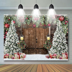 Lofaris Christmas Trees Snowflake Wooden Door Backdrop for