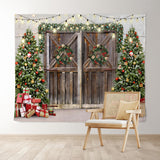 Load image into Gallery viewer, Lofaris Christmas Wood Door Backdrop for Photography Xmas Tree Light Gift Party