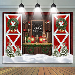 Lofaris Christmas Wood Red Door Hot Chocolate Backdrop For Party