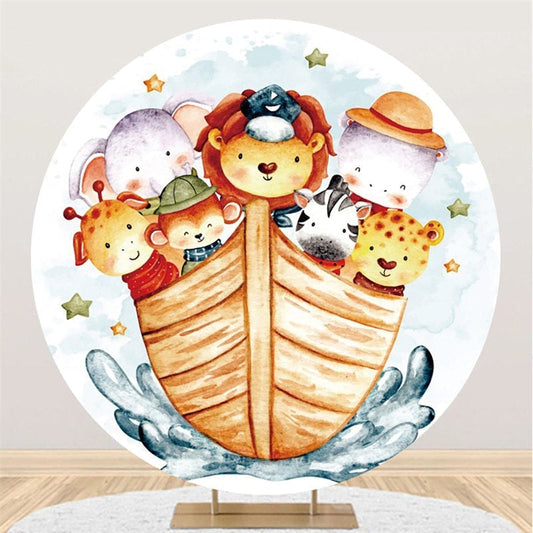 Lofaris Circle Animals And Boat Round Baby Shower Backdrop