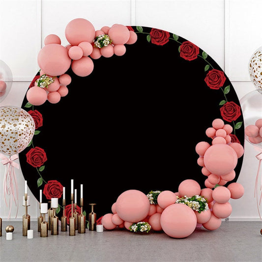 Lofaris Circle Black And Red Rose Happy Valentines Backdrop