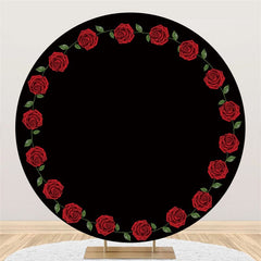 Lofaris Circle Black And Red Rose Happy Valentines Backdrop