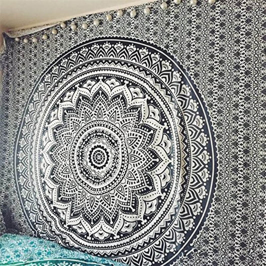 Lofaris Circle Black And White Mandala Family Wall Tapestry