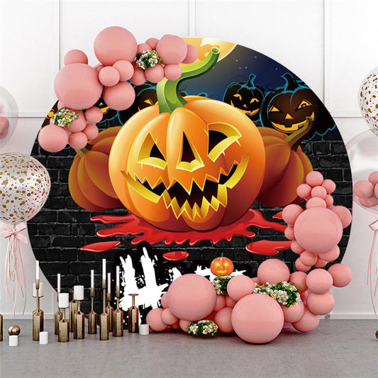 Lofaris Circle Black Bricks Happy Halloween Pumpkins Night Backdrop