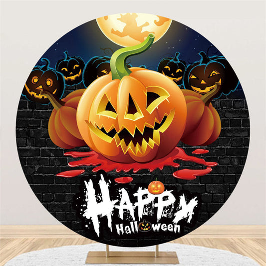 Lofaris Circle Black Bricks Happy Halloween Pumpkins Night Backdrop