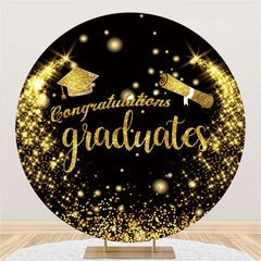 Lofaris Circle Black Gold Congratulations Graduation Backdrop