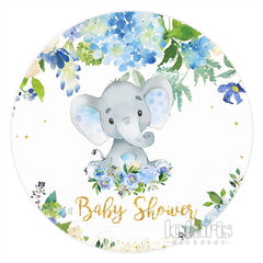 Lofaris Circle Blue Floral And Elephant Baby Shower Backdrop