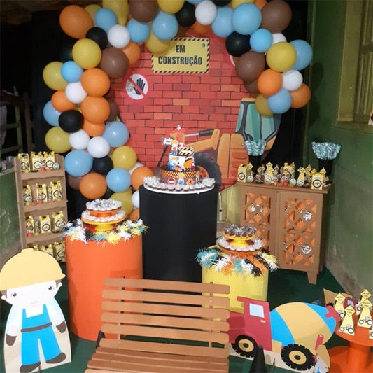 Lofaris Circle Brown Bricks And Little Pattern Birthday Bacdkrop