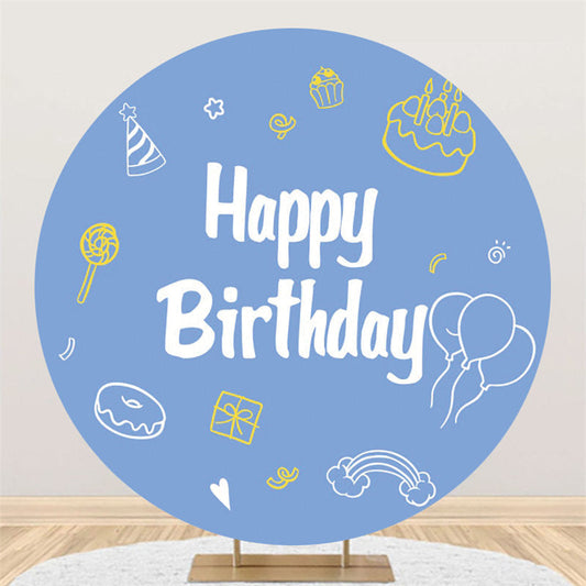 Lofaris Circle Cake Doughnut Lollipop Blue Birthday Backdrop
