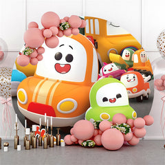 Lofaris Circle Cartoon Cute Car Happy Birthday Backdrop For Kids