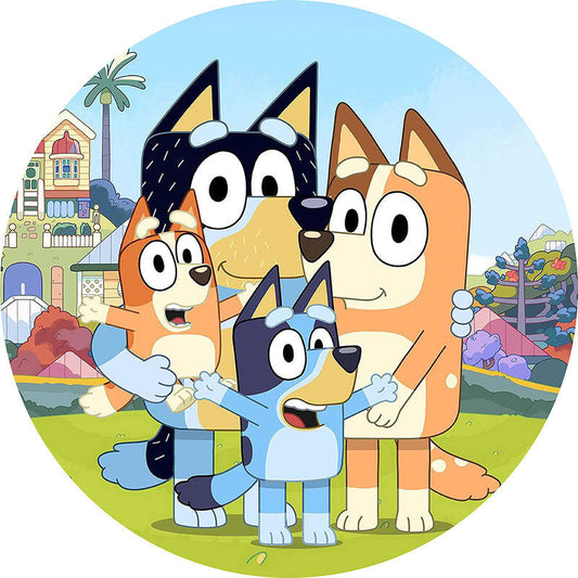 Lofaris Circle Cartoon Dogs Themed Happy Birthday Backdrop