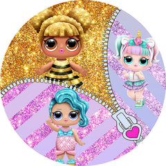 Lofaris Circle Cartoon Glitter Girls Birthday Party Backdrop