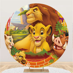 Lofaris Circle Cartoon Lion Animals Birthday Party Backdrop