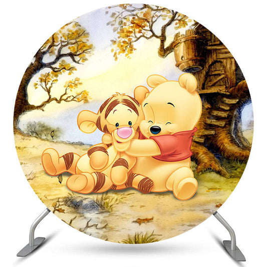 Lofaris Circle Cartoon Little Bear And Tiger Birthday Backdrop