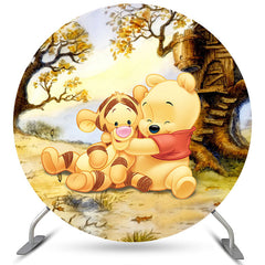 Lofaris Circle Cartoon Little Bear And Tiger Birthday Backdrop