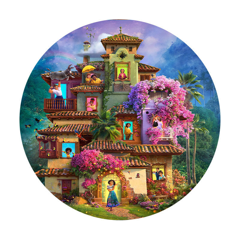 Lofaris Circle Cartoon Magic Forest House Birthday Backdrop Banner