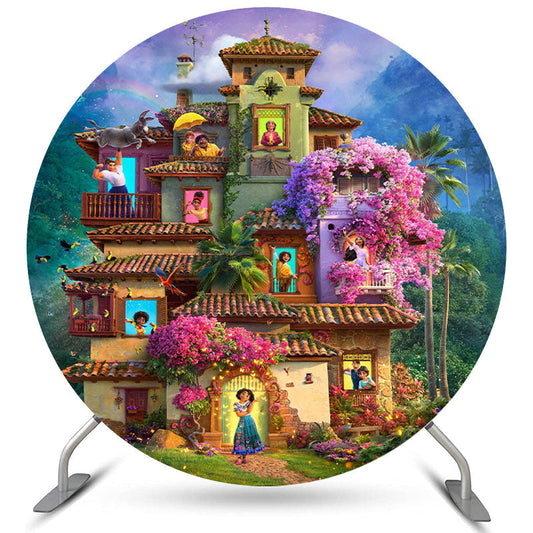 Lofaris Circle Cartoon Magic Forest House Birthday Backdrop Banner