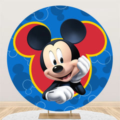 Lofaris Circle Cartoon Mouse Round Blue Birthday Backdrops