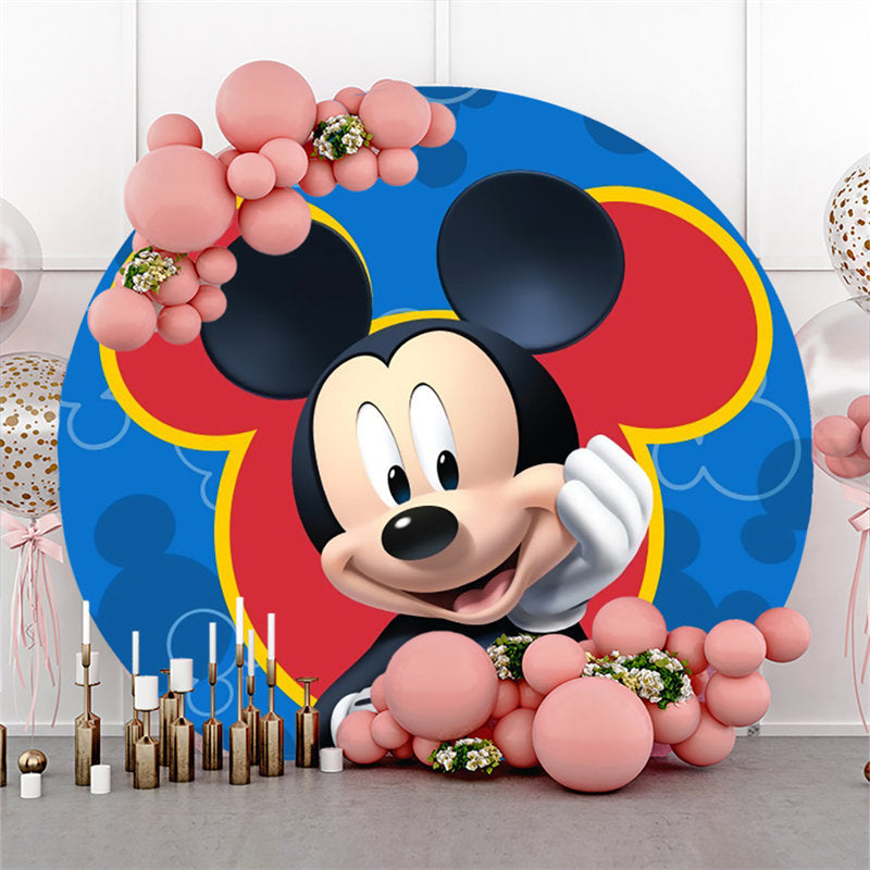 Lofaris Circle Cartoon Mouse Round Blue Birthday Backdrops