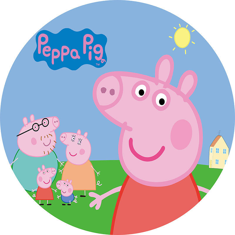Lofaris Circle Cartoon Pink Pigs Light Blue Birthday Backdrop