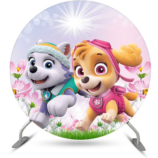Lofaris Circle Cartoon Run Dogs Happy Birthday Backdrop Kit