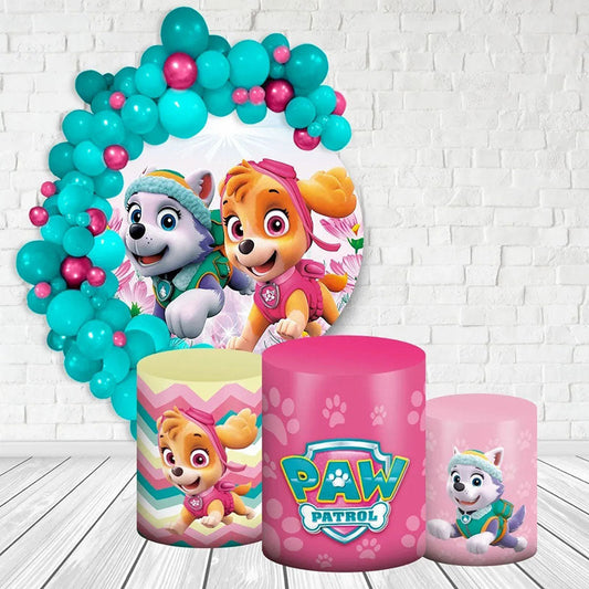 Lofaris Circle Cartoon Run Dogs Happy Birthday Backdrop Kit