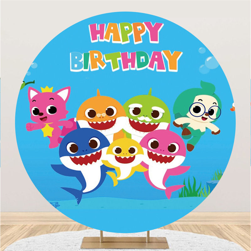 Lofaris Circle Cartoon Shark Happy Birthday Backdrop For Kids