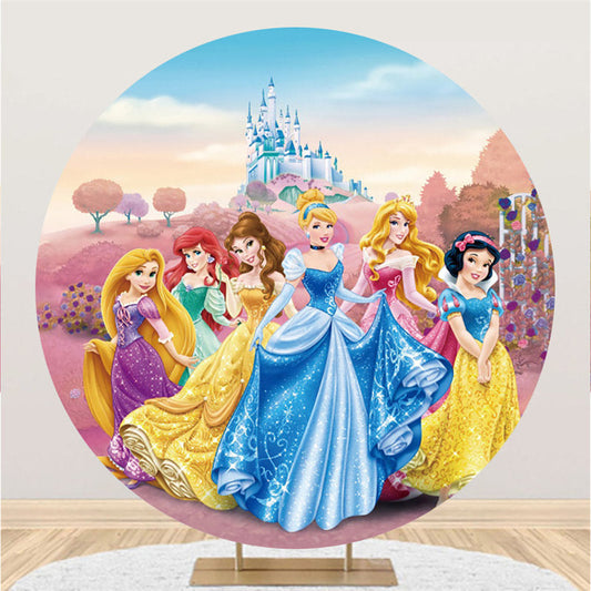 Lofaris Circle Castle And Princess Happy Birthday Backdrop