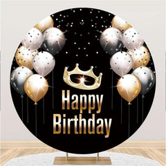 Lofaris Circle Crown And Balloons Happy Birthday Backdrop