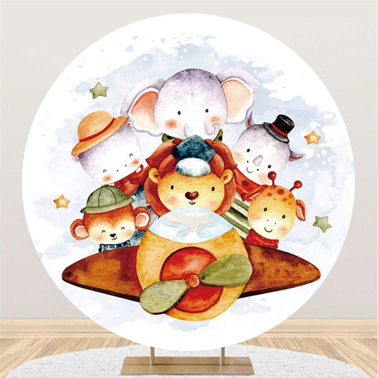 Lofaris Circle Cute Animals Round Airplane Baby Shower Backdrop