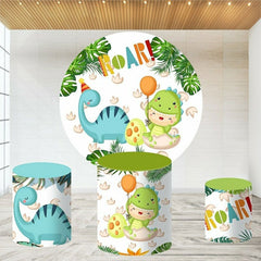 Lofaris Circle Cute Dinosaur Round Kids Birthday Backdrop Kit